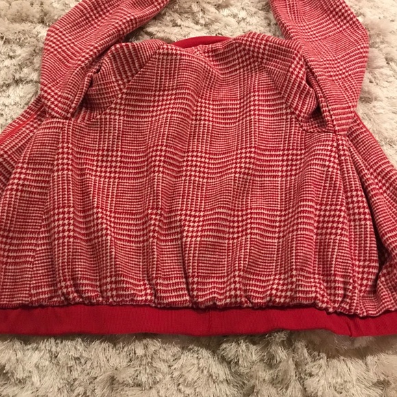 Red Plaid Full Zip Up Coat/Jacket Red/White - Picture 6 of 7